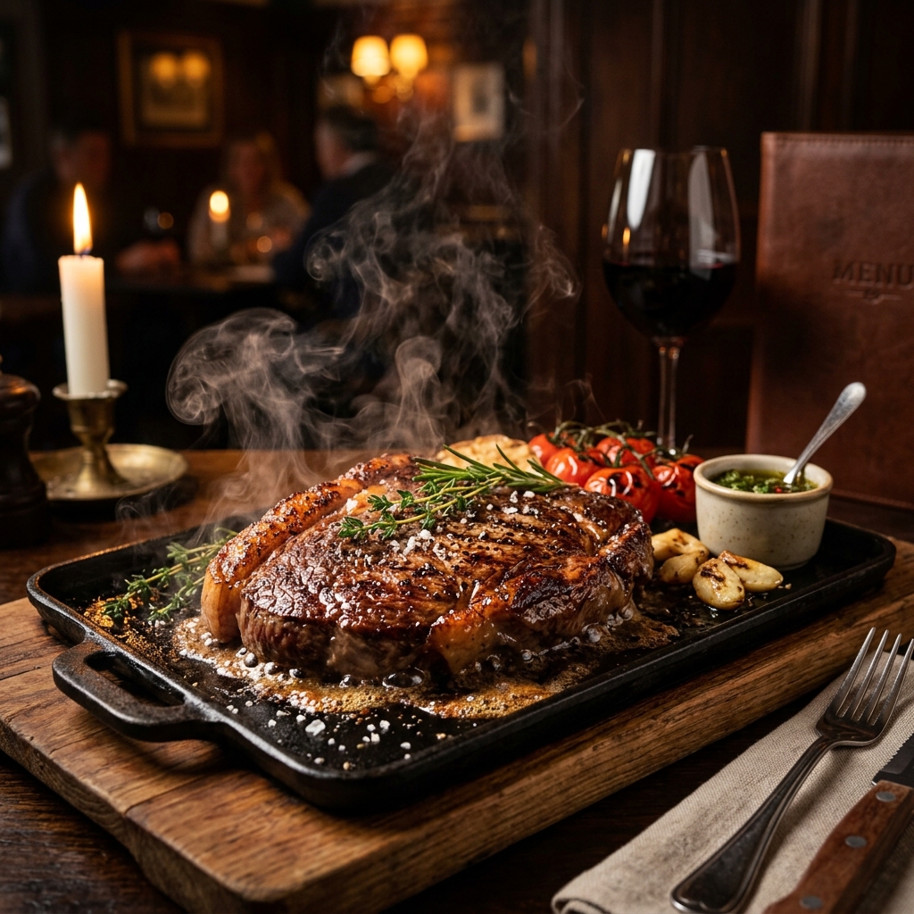 Tábua de porções fartas com carnes, fritas e guarnições - Prato principal Volenti